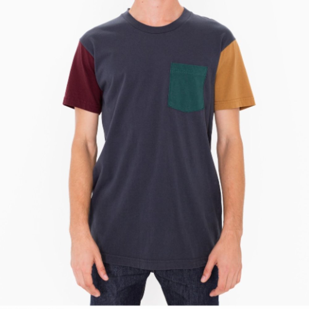 Vintage  American Apparel Power Washed Color Block Pocket Tee